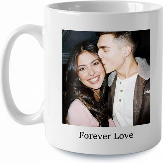 Custom Photo Coffee Mug, Personalized Forever Love Design Ceramic Cup for Anniversary Boyfriend Girlfriend Dishwasher Safe, 11oz (White)