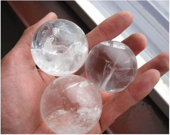 StoneStory Natural Clear Quartz Healing Crystal Sphere Ball for Reiki Balancing Meditation Energy Home and Office Decoration (5.5-6.5cm, White Crystal)
