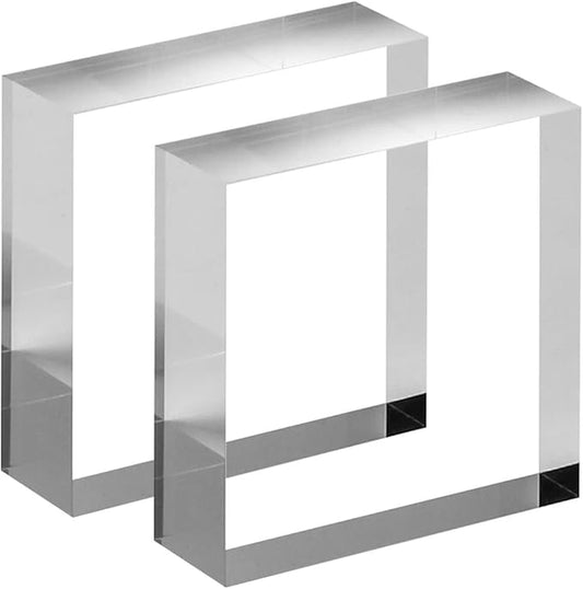 CiaoHER 1in Thickness 3in Square Acrylic Cube Display Block Clear Polished Pedestal Stand Riser Solid Base 3" x 3" x 1", 2 Pack