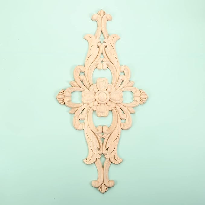 MUXSAM Wood Carved Appliques Furniture Decorative Onlays, 2Pcs Unpainted DIY Center Carving Decal for Door Wall Ceiling Cabinet Dresser Mirror Bed Mantel Bench Decoration, 40x20cm/15.75"x7.87"