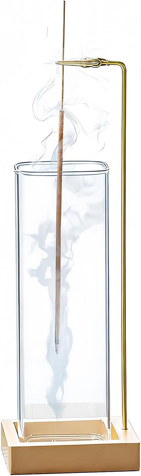 Incense Holder, Metal Incense Holder for Sticks with Glass Ash Catcher, Anti-Ash Incense Burner for Meditation Yoga Spa Room Décor (Golden)