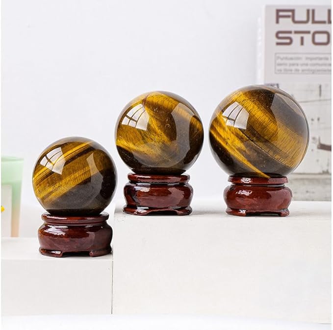 Natural Tiger's Eye Healing Crystal Gemstone Sphere Ball for Reiki Balancing Meditation Energy Home and Office Decoration (4.5-5cm, Tiger's Eye)