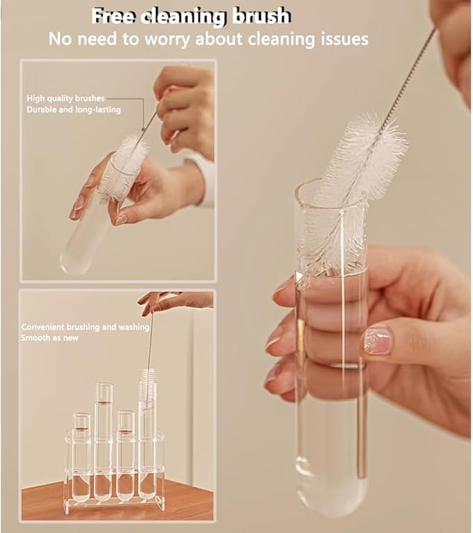 8PCS Test Tube Vases Decorative Glass Flower Vase Hinged Flower Vases Planter Flower Arranging Container Hydroponic Flower Holder Decor with 15PCS Hooks and 2PCS Brushes (VASES- A)