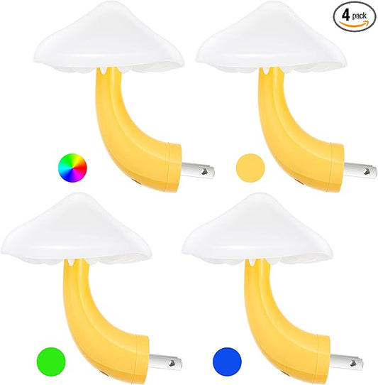 Honoson 4 Pieces Mushroom Night Light LED Night Light Plug in Lamp 7 Color Magic Mini Pretty Mushroom Shaped Lamp Adults(Colorful Light with White Cover)