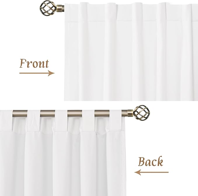 LAMIT 40 Inch Length Short White Linen Curtains for Cafe, 100% Blackout Linen Textured Thermal Curtains Back Tab and Rod Pocket Panels with White Liner for Kitchen/Small Window, 2 Panels, 34 x 40 Inch
