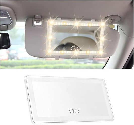 LED Car Sun Visor Vanity Mirror, Dimmable Rechargeable Vehicle Touch Screen Cosmetic Mirror with 3 Light Modes & 60LEDs, Auto Interior Rear View Makeup Accessories, Universal Fit (White)