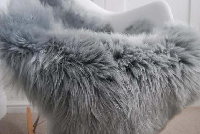 HUAHOO Premium Genuine Sheepskin Rug Grey Real Australia Sheepskin Natural Luxury Fluffy Lambskin Fur Area Rug for Kids Bedroom Sofa Chair Cover Pets Dogs Mat Double Pelt/2' x 6' Silver Grey