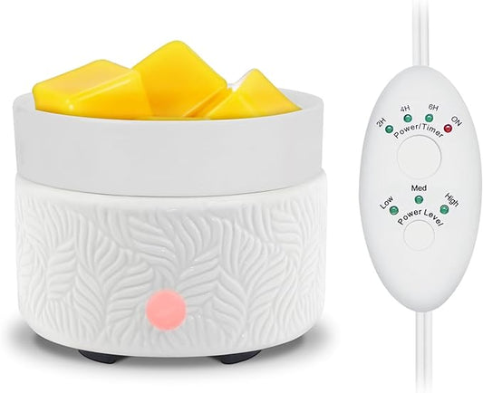 Bobolyn Candle Melts Warmer Burner - Ceramic Essential Oil 3-in-1 Wax Melter with 1 pc Silicone Dish, Timer, Auto Shut Off for Scented Wax Tarts - Aromatherapy for Home, Office, Bedroom & Gifts