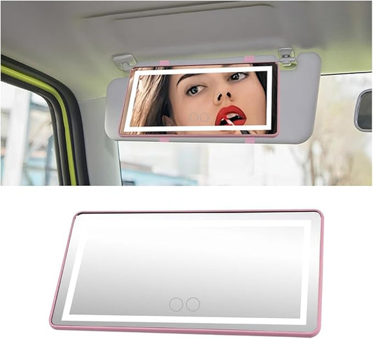 LED Car Sun Visor Vanity Mirror, Dimmable Rechargeable Vehicle Touch Screen Cosmetic Mirror with 3 Light Modes & 60LEDs, Auto Interior Rear View Makeup Accessories, Universal Fit (Pink/LED)