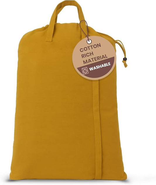 LFH Home Cotton Canvas Large Laundry Bag with Handle, Heavy Duty Drawstring Closure Washable Laundry Bags, School Travel, Home, Hotel, College Dorm, Organizer Sack, Toys Clothes 20x30-Yellow