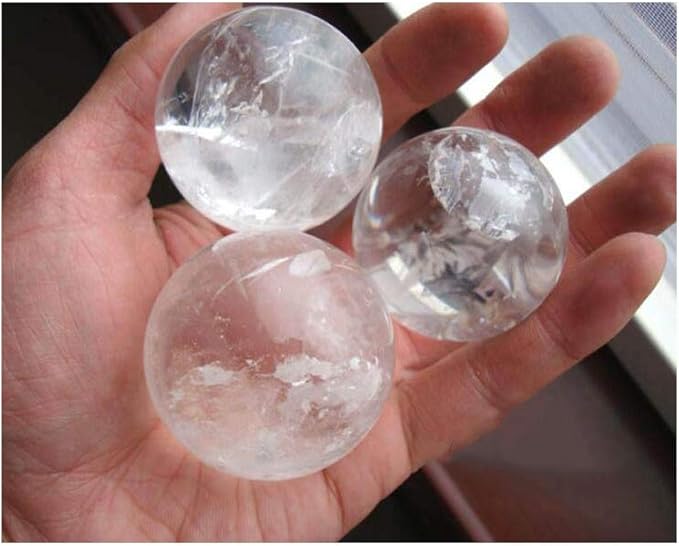 StoneStory Natural Clear Quartz Healing Crystal Sphere Ball for Reiki Balancing Meditation Energy Home and Office Decoration (4.8-5.3cm, White Crystal)