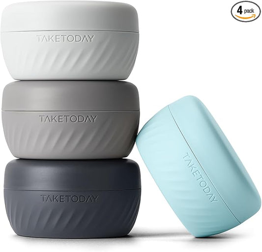 TakeToday Travel Containers for Toiletries, Leak-proof, TSA Approved, Refillable Silicone Cream Jars with Lid Travel Size Essential for Cosmetic toiletry Cream, 2oz, 4 Pack (Gray)