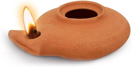 Herodian Biblical Clay Oil Lamp - Classic Brown Ancient Replica with Certificate of Authenticity- Handmade Holy Land Judaica and Christian Faith Gift