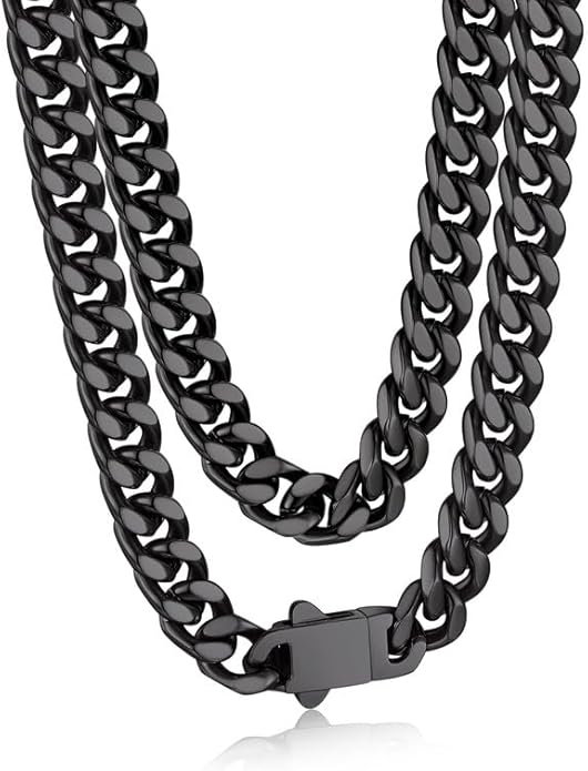 Bandmax Mens Stainless Steel Chain Necklaces 5/7/9/12MM Chunky Miami Cuban Link Chain Necklace Bracelet Silver/Gold Plated/Black Chains for Men 18"-30"