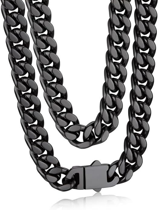 Bandmax Mens Stainless Steel Chain Necklaces 5/7/9/12MM Chunky Miami Cuban Link Chain Necklace Bracelet Silver/Gold Plated/Black Chains for Men 18"-30"