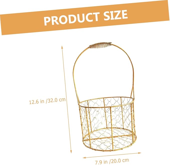 Zerodeko Decorative Iron Wire Basket with Handle Round Storage Basket for Wedding Home Organization Flower Girl Fruits and Elegant