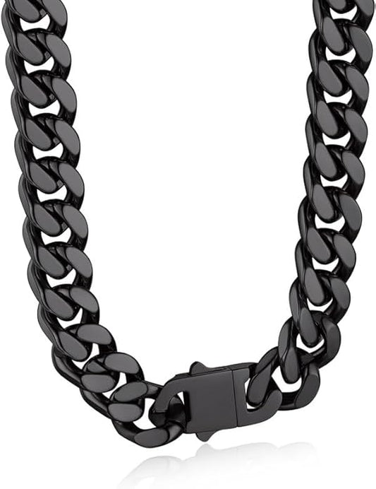 Bandmax Mens Stainless Steel Chain Necklaces 5/7/9/12MM Chunky Miami Cuban Link Chain Necklace Bracelet Silver/Gold Plated/Black Chains for Men 18"-30"