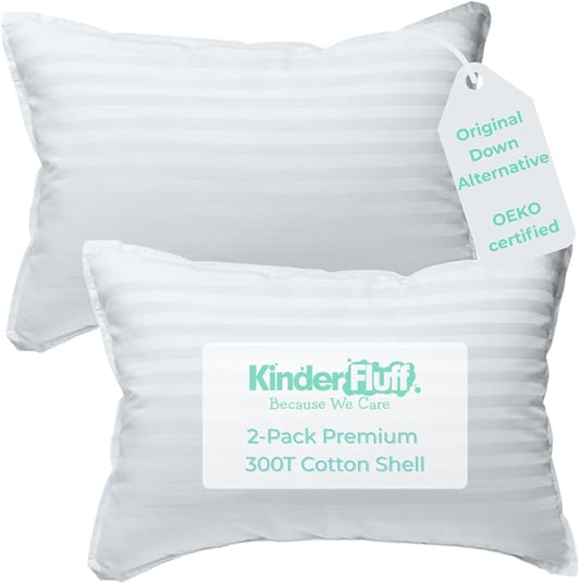 kinder Fluff Kids Pillows (2-Pack) 17x26in– 300TC Soft Cotton, Down Alternative, Hypoallergenic & Machine Washable – Ideal for Children Above 12 Years Old- White- XL