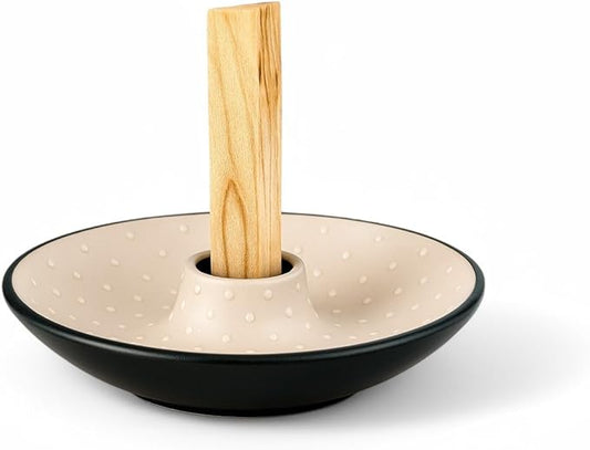 Authentic Peruvian Pottery Palo Santo Stick Holder | Handmade Ceramic Smudge Bowl | Incense and Sage Holder | Unique Decor for Spiritual and Aromatherapy Practices (Vanilla Pearl Dots)