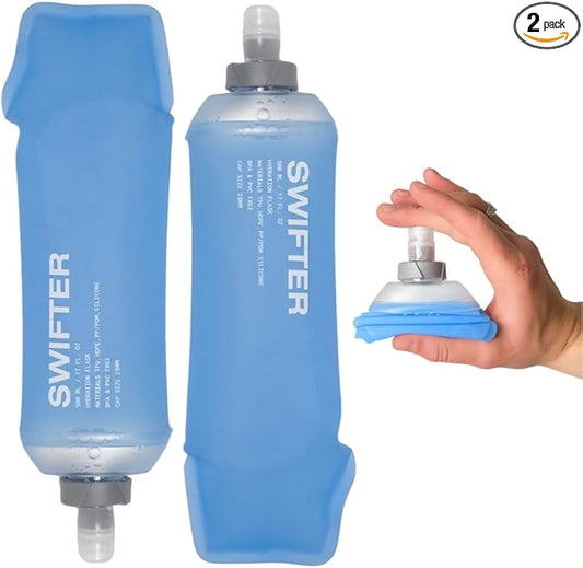 SWIFTER 2x Soft Flask 500ml | Running, Hiking, Cycling Hydration Flask | Collapsible, Leakproof, Reusable | Matt Finish, Sky Blue