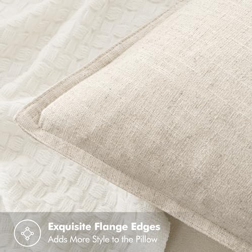 MIULEE Neutral Cream/Gray Linen Pillow Covers Pack of 4 Decorative Natural Solid Throw Pillow Covers Soft Accent Boho Farmhouse Couch Pillowcases Modern Home Decors for Living Room Bed Sofa 24x24 Inch