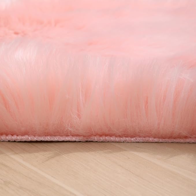 Fluffy Faux Fur Rug Pink Sheepskin Area Rug,3x5 Ft Ultra Soft Shaggy Plush Rug for Bedroom Bedside Living Room Nursery Kids Room