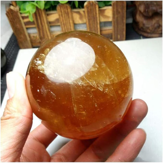 Natural Yellow Healing Crystal Gemstone Sphere Ball for Reiki Balancing Meditation Energy Home and Office Decoration (8cm, Yellow Crystal)
