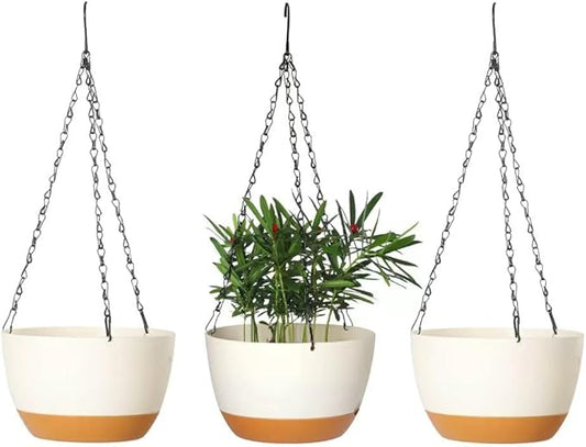 Lookat Set of 3 Self-Watering Hanging Pots for Plants Outdoor Indoor, Hanging Planters with Chains and Drainage Hole (8.3 inch White（3 Pieces）)