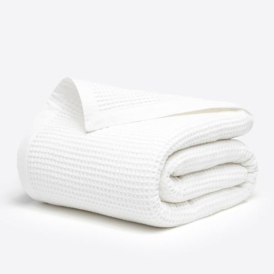 Salt Earth GOTS Certified 100% Organic Cotton Throw Blanket, 60" X 80" Waffle Blankets & Throws for Bed, Throw Blanket for Couch, Modern and Cozy Blanket, All Seasons, Comfy Soft Blanket (Snow White)