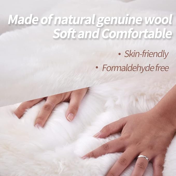 Premium Genuine Fur Sheepskin Rug Real Australia Sheepskin Natural Luxury Fluffy Lambskin Fur Area Rug Seat Covers for Kids Bedroom Sofa Chair Cover (Dark Gray, Double Pelt/2ft x 6ft)