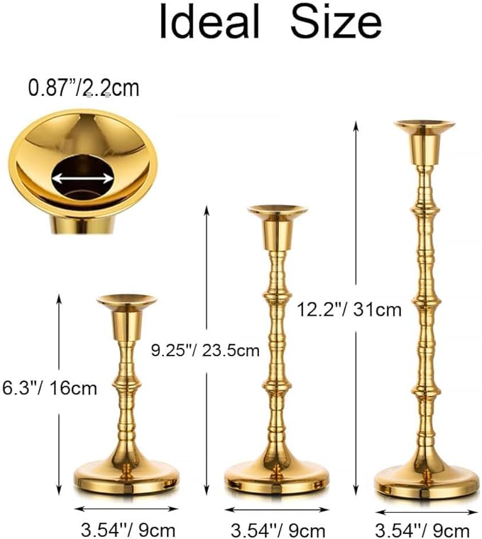 Brass Candlestick Holders Vintage: Tall Gold Taper Candle Holder Set of 30 Antique Candle Stick Holders for Christmas Wedding Centerpieve Living Room Mantle Home Decor Bridal Shower