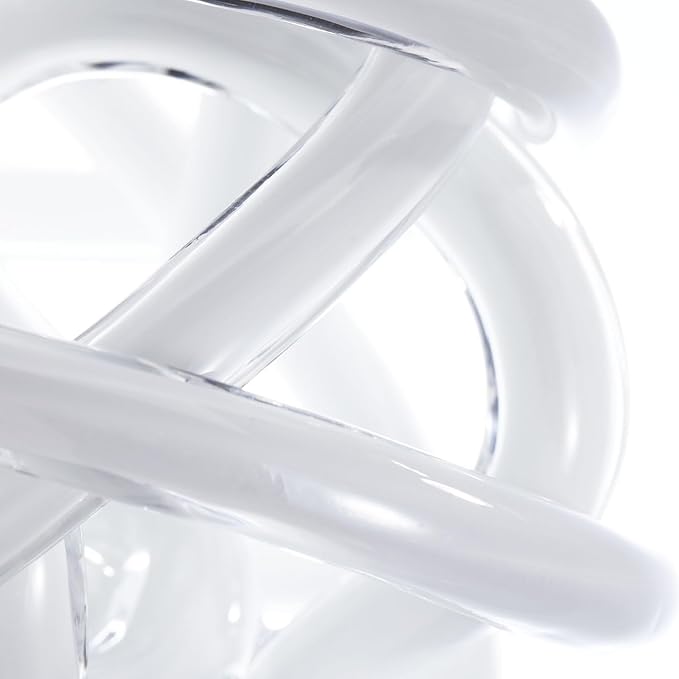 Luxury Lane Hand Blown Infinity Knot Sommerso Decorative Glass Ball for Bowls Home Decor 6 inch Tall Orbit Centerpiece Table Decoration Sculpture White