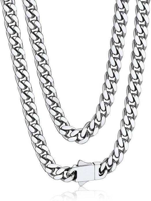 Bandmax Mens Stainless Steel Chain Necklaces 5/7/9/12MM Chunky Miami Cuban Link Chain Necklace Bracelet Silver/Gold Plated/Black Chains for Men 18"-30"