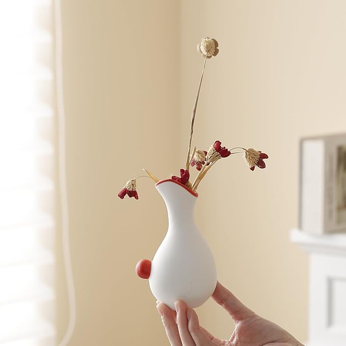 Ceramic Duck Flower Vases Set of 2 - Modern Minimalist Abstract Goose Statues for Home Decor - Cute Small Bud Vase for Centerpieces, Bookshelf, Mantle, Entryway Table(Black)