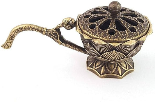 Small Lotus Incense Burner,9cm Incense Holder for Cones,Brass Lotus Flower Incense Holder Hollow Out Ash Catcher with Lid,Brass Incenses Stand Home Vintage Ornaments