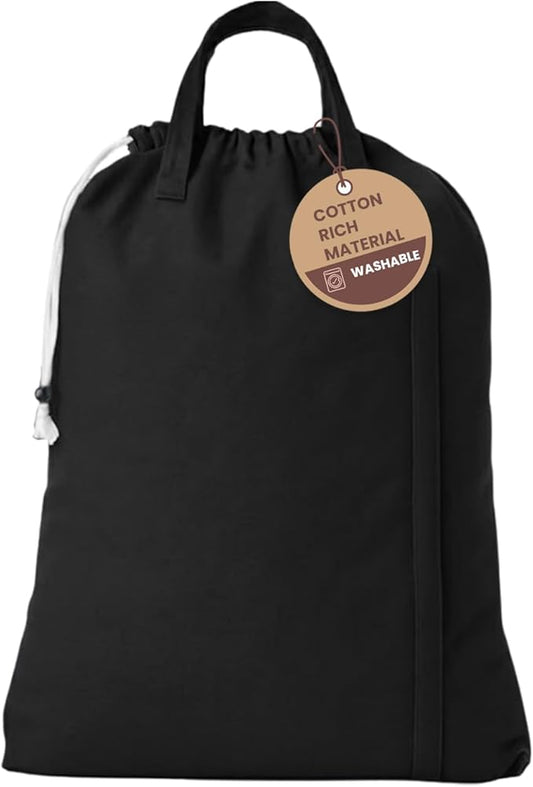 LFH Home Large Premium 1pack Cotton Canvas Laundry Bag with Drawstring and Handles Heavy Duty, Multi-Use, and Washable for Home, Travel, College or Storage 20x30-Black