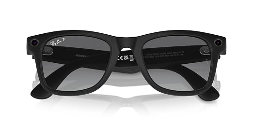 Ray-Ban Meta (Gen 1), Wayfarer, Large Matte Black | Smart AI Glasses for Men, Women - 12 MP Camera, Open-Ear Speakers, Video, Bluetooth — Polarized Gradient Graphite Lenses - Wearable Technology