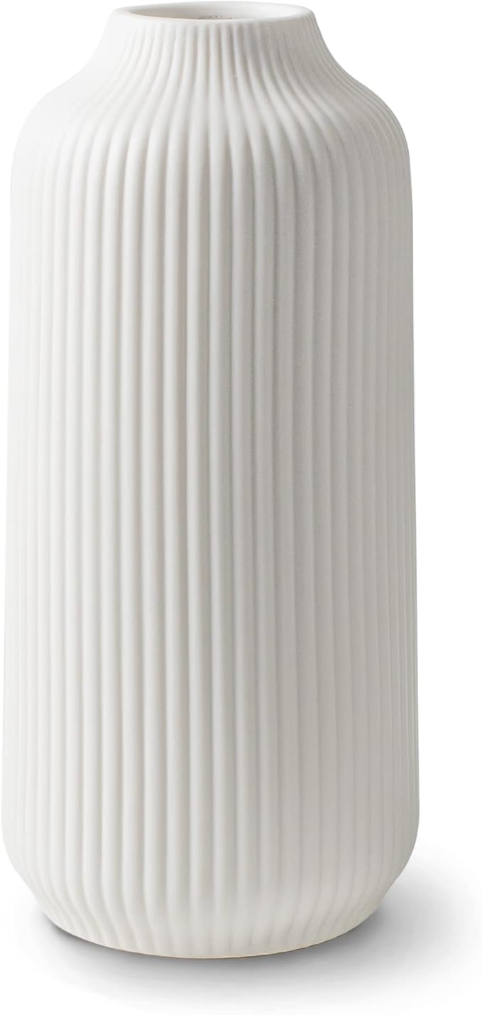 Ceramic Vase in Nordic Style, Decovase for Pampas Grass as Boho Deco, Vase White Matt 8 inch for Flowers, Scandinavian Design Home Decoration for Fresh Flowers, Dried Flowers (Size M)