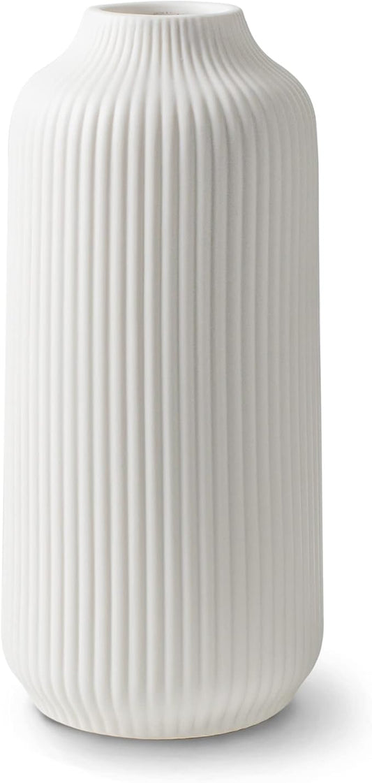 Ceramic Vase in Nordic Style, Decovase Large for Pampas Grass as Boho Deco, Vase White Matt 10 inch for Flowers, Scandinavian Design Home Decoration for Fresh Flowers, Dried Flowers (Size L)