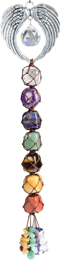 Anjiucc Handmade Crystal Window Car Hanging Ornaments 7 Chakra Home Decoration Feng Shui Ornament Yoga Meditation Car Decoration (Angel)