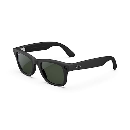 Ray-Ban Meta (Gen 1), Wayfarer, Matte Black | Smart AI Glasses for Men, Women —12 MP Camera, Open-Ear Speakers for Audio, Video Recording and Bluetooth -Transitions® Green Lenses - Wearable Technology