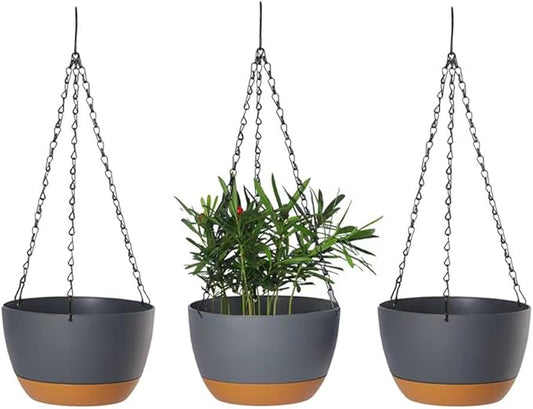 Lookat 3 Pack 8.3inch Hanging Pots for Plants Outdoor Indoor, Hanging Planters with Drainage Hole (8.3inch Grey（3 Pieces）)