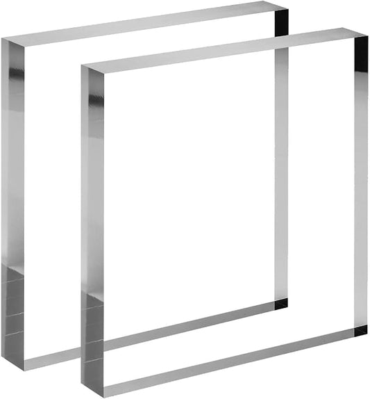CiaoHER 1in Thickness 8in Square Acrylic Cube Display Block Clear Polished Pedestal Stand Riser Solid Base 8" x 8" x 1", 2 Pack