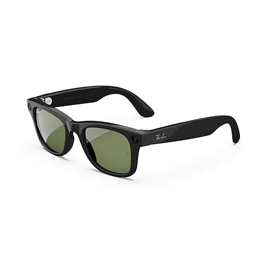 Ray-Ban Meta (Gen 1), Wayfarer, Large Shiny Black | Smart AI Glasses for Men, Women—12 MP Ultra-Wide Camera,Open-Ear Speakers for Audio, Video Recording and Bluetooth—Green Lenses—Wearable Technology