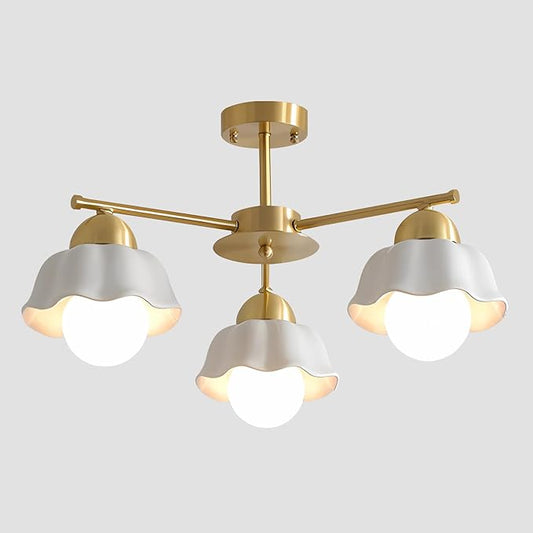Mid Century Modern Brass Semi Flush Mount Ceiling Light 3 Lights Milk Opal Glass Ceiling Light Fixture Gold Sputnik Chandelier Light Fixture Vintage Hanging Ceiling Lights for Foyer MCL08-3 GD