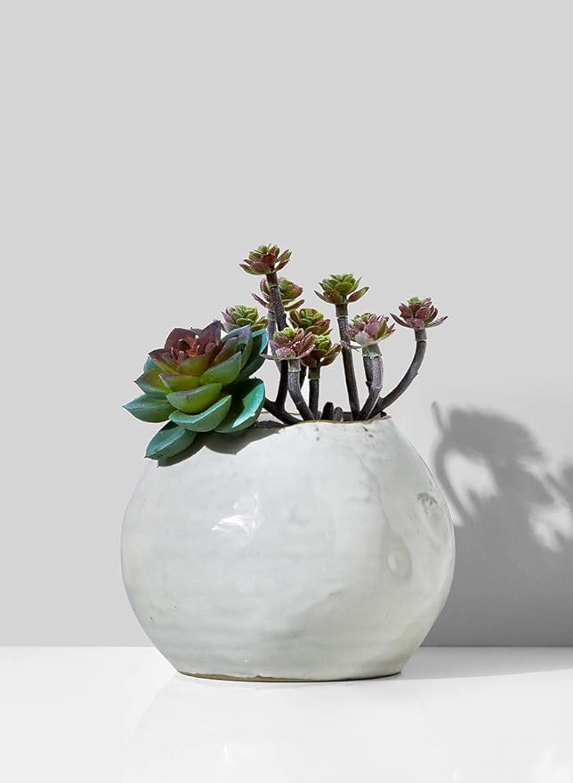Serene Spaces Living Glazed Ceramic Fishbowl Vase, Set of 4- Centerpiece for Vintage Weddings, Events, Measures 4" Tall and 5" Diameter