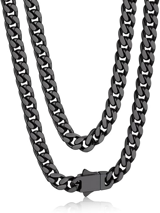 Bandmax Mens Stainless Steel Chain Necklaces 5/7/9/12MM Chunky Miami Cuban Link Chain Necklace Bracelet Silver/Gold Plated/Black Chains for Men 18"-30"