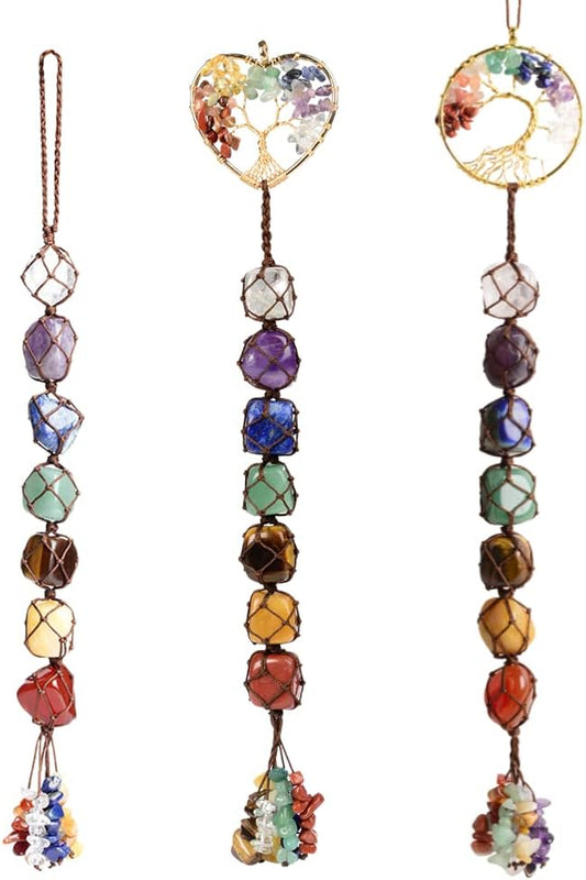 Anjiucc 7 Chakra Stone Healing Crystal Tree of Life Wall Hanging Home Interior Decoration，Window Decoration，Yoga Meditation