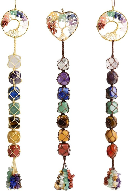 Anjiucc 7 Chakra Stone Healing Crystal Tree of Life Wall Hanging Home Interior Decoration，Window Decoration，Yoga Meditation