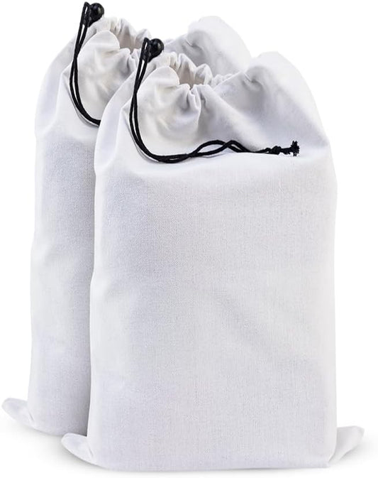 LFH Cotton Rich Shoe Storage Bags with Drawstring, Dustproof Breathable Reusable Organizer, Perfect For Travel, Dorm, Hotel, College, Gym, Easy to Carry, Machine Washable 8"x17" (Pack of 2) - White